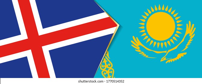 Iceland and Kazakhstan flags, two vector flags symbol of relationship or confrontation.