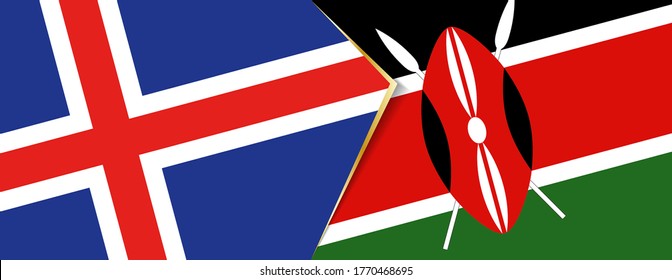 Iceland and Kenya flags, two vector flags symbol of relationship or confrontation.