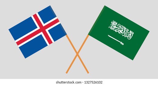 Iceland and Kingdom of Saudi Arabia. The Icelandic and KSA flags. Official colors. Correct proportion. Vector illustration