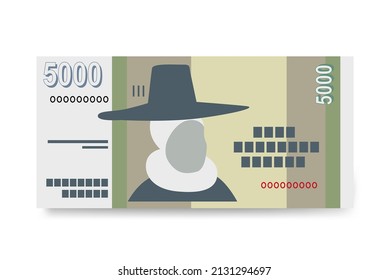 Iceland Krona Vector Illustration. Icelandic money set bundle banknotes. Paper money 5000 ISK. Flat style. Isolated on white background. Simple minimal design.