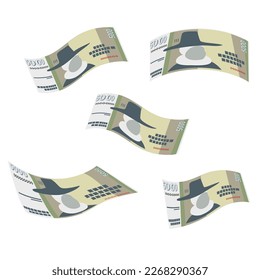 Iceland Krona Vector Illustration. Icelandic money set bundle banknotes. Falling, flying money 5000 ISK. Flat style. Isolated on white background. Simple minimal design.