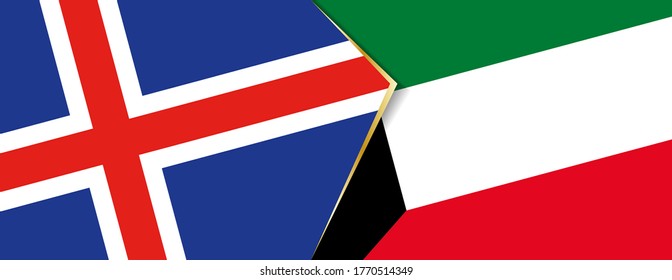 Iceland and Kuwait flags, two vector flags symbol of relationship or confrontation.