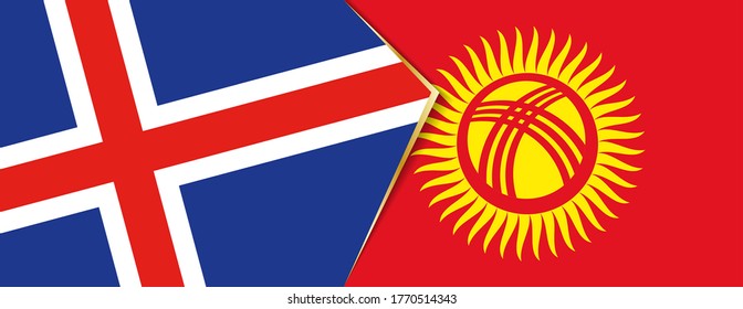 Iceland and Kyrgyzstan flags, two vector flags symbol of relationship or confrontation.