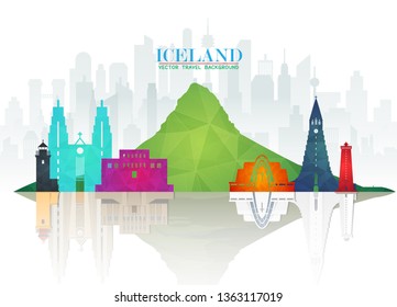 Iceland Landmark Global Travel And Journey paper background. Vector Design Template.used for your advertisement, book, banner, template, travel business or presentation.