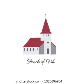 Iceland landmark vector flat illustration isoalted on white background, Icelandic symbols of architecture, scandinavian colorful building for design map world, historic sight attraction, Travel sights