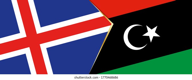 Iceland and Libya flags, two vector flags symbol of relationship or confrontation.