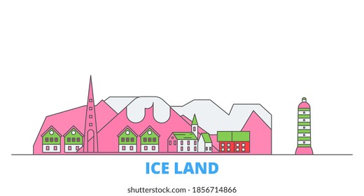 Iceland line cityscape, flat vector. Travel city landmark, oultine illustration, line world icons