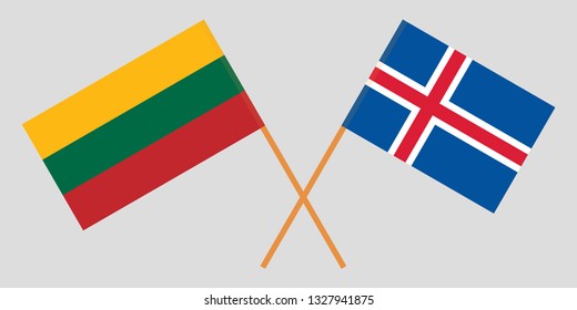 Iceland and Lithuania. The Icelandic and Lithuanian flags. Official colors. Correct proportion. Vector illustration