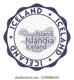 Iceland logo. Attractive country badge with word cloud in shape of Iceland. Round emblem with country name. Cool vector illustration.