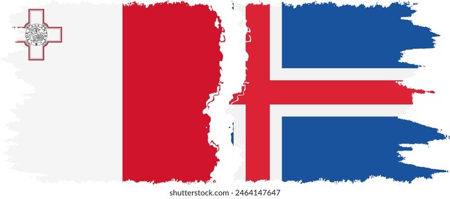 Iceland and Malta grunge flags connection, vector