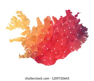 Iceland Map - Abstract geometric rumpled triangular low poly style gradient graphic on white background , line dots polygonal design for your . Vector illustration eps 10.