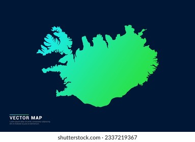 Iceland map of abstract gradient green blue concept with technology light effect vector.