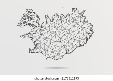 Iceland Map - Abstract mash line and point scales on white background with World Map. Wire Frame 3D mesh polygonal network line, design sphere, dot and structure - Vector illustration eps 10