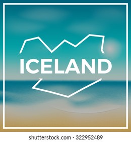 Iceland map against the backdrop of beach and tropical sea with bright sun. EPS10 vector