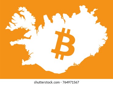 Iceland map with bitcoin crypto currency symbol illustration