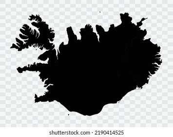 Iceland Map black Color on Backgound png  not divided into cities