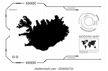 Iceland map of black digital frame HUD, GUI, UI interface technology radar vector.