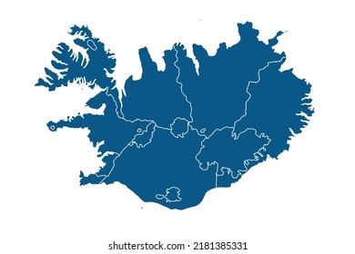 Iceland Map blue Color on White Backgound