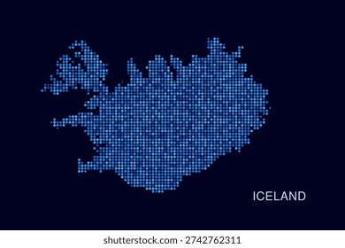 Iceland Map - Blue Dotted Halftone Vector Illustration on Dark Navy Background, Abstract Circle Grid Silhouette Design for Infographic and Modern Presentation Use.
