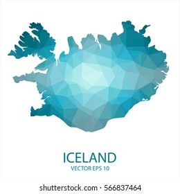 Iceland map - blue geometric rumpled triangular low poly style gradient graphic background , polygonal design for your . Vector illustration eps 10.