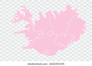 Iceland Map Blush Color on White Background quality files Png