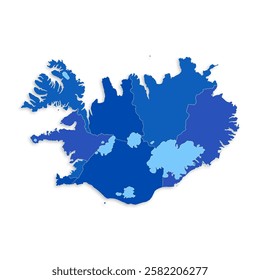 Iceland map with border highlighted regions, states, isolated on white background. Template map of Iceland. Detailed vector illustration.