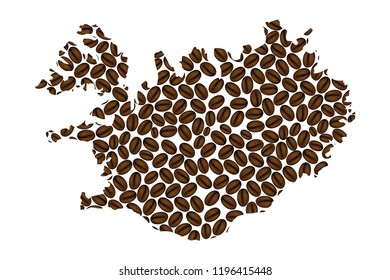 Iceland -  map of coffee bean, Iceland map made of coffee beans,