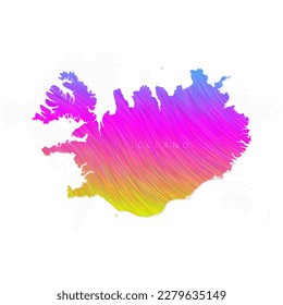 Iceland map in colorful halftone gradients. Future geometric patterns of lines abstract on white background. Vector Illustration Eps10.