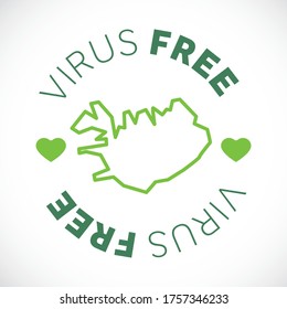Iceland map cornavirus free zone. Virus clear area.