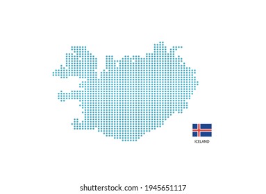 Mapa de Islandia diseño círculo azul, fondo blanco con bandera islandesa.