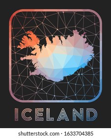 Iceland map design. Vector low poly map of the country. Iceland icon in geometric style. The country shape with polygonal gradient and mesh on dark background.
