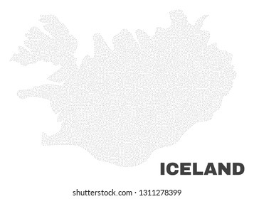 Iceland map designed with small dots. Vector abstraction in black color is isolated on a white background. Scattered small particles are organized into Iceland map.