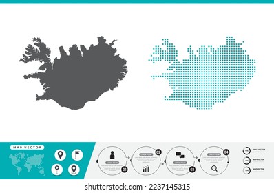 Iceland map of dots gray and green for presentation. Set couple pixel creative concept for infographic.