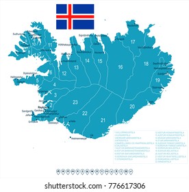 Iceland map and flag - High Detailed Vector Illustration