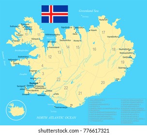 Iceland map and flag - High Detailed Vector Illustration