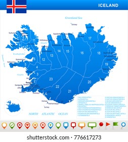 Iceland map and flag - highly detailed vector illustration
