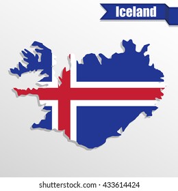 Iceland map with flag inside and ribbon
