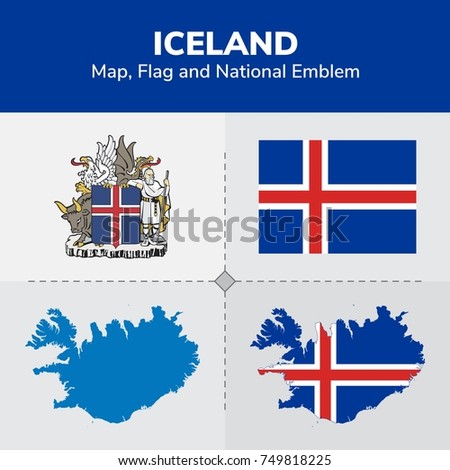 Iceland Map, Flag and National Emblem 