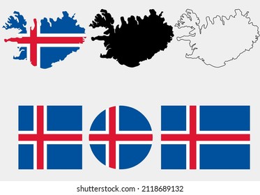 iceland map flag set vector