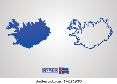 Iceland Map With Flag, 
Two Style Iceland Map Design, Iceland Map Vector Illustration.