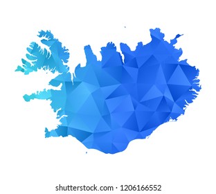 Iceland map in geometric blue polygonal style modern design on white background. Vector illustration.