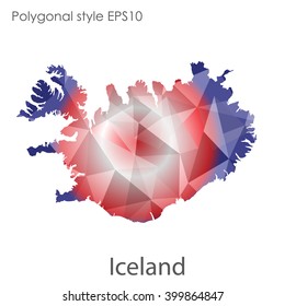 Iceland map in geometric polygonal style.Abstract gems triangle,modern design background.