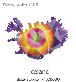 Iceland map in geometric polygonal style.Abstract gems triangle,modern design background.