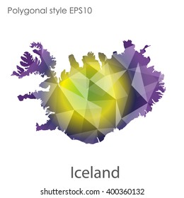 Iceland map in geometric polygonal style.Abstract gems triangle,modern design background.