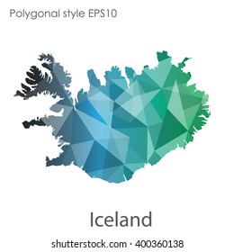 Iceland map in geometric polygonal style.Abstract gems triangle,modern design background.