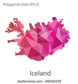 Iceland map in geometric polygonal style.Abstract gems triangle,modern design background.