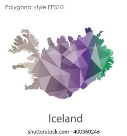 Iceland map in geometric polygonal style.Abstract gems triangle,modern design background.