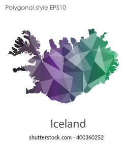 Iceland map in geometric polygonal style.Abstract gems triangle,modern design background.