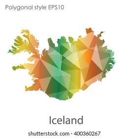 Iceland map in geometric polygonal style.Abstract gems triangle,modern design background.