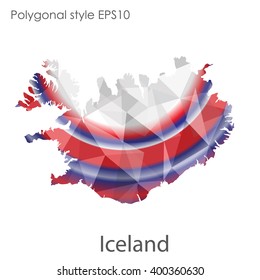 Iceland map in geometric polygonal style.Abstract gems triangle,modern design background.